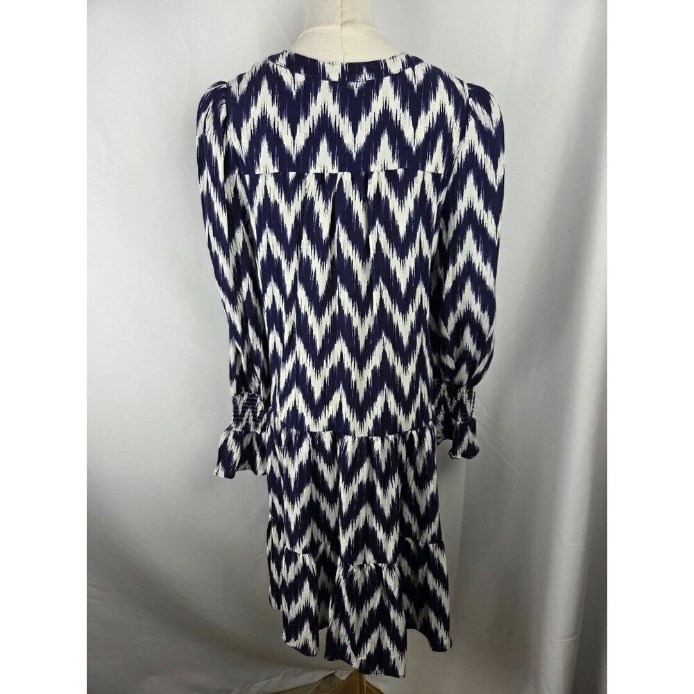 Pomander Place Navy Ikat Kenzo Mini Dress Medium Empire Waist Swing Boho Preppy - Picture 4 of 11